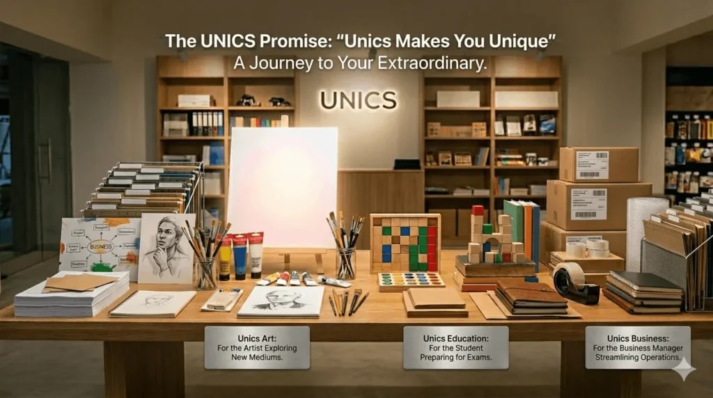 Our shop floor, laid out with art, education and office supplies.